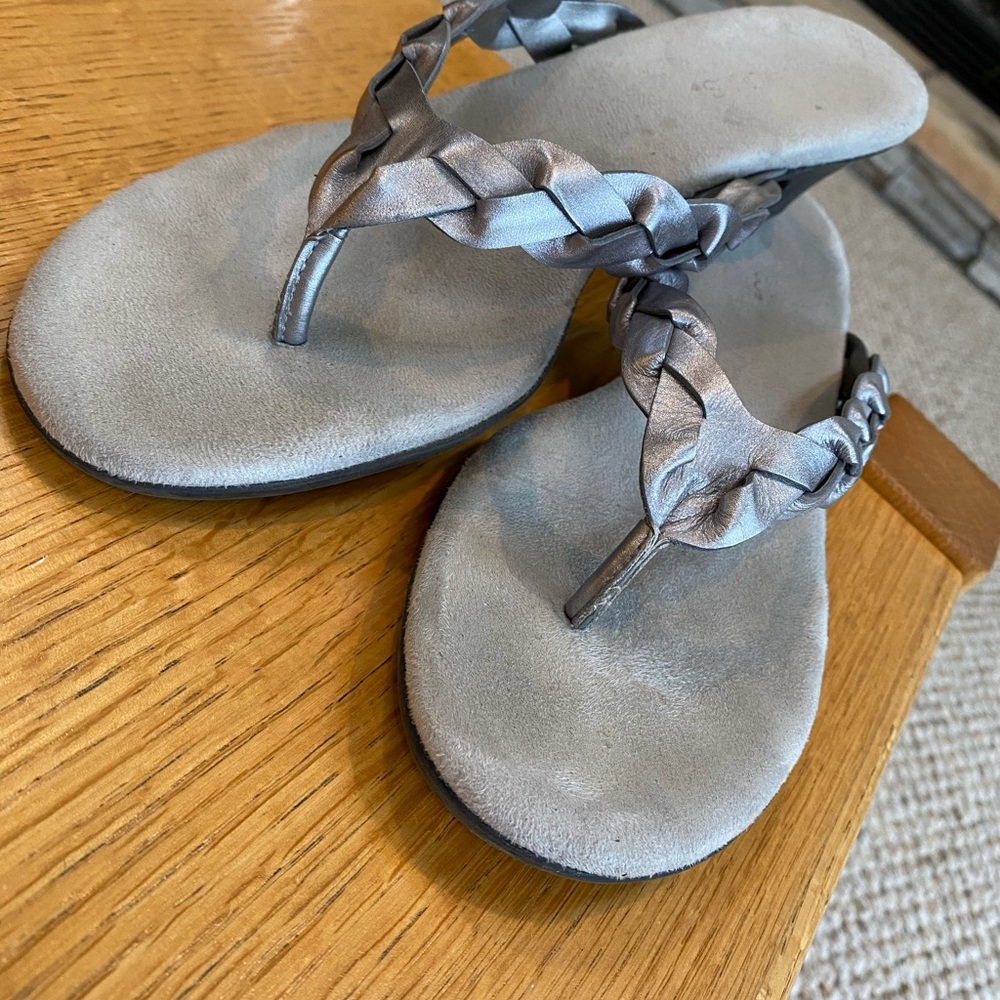 Silver, braided leather strap sandals